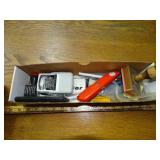 lot of office supplies- stamps- utility knife