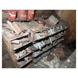 Scrap Metal Parts and Rack + Old Rusty Oil Cans