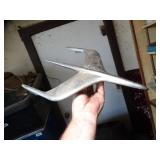 Contents on Shelf - Hood Ornament and Plane Controller - Oil Cans