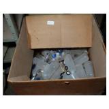 Box Full of Small Plastic Bottles w/ Lids