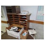 Lot of Office Supplies / Wood  Organizer Shelf / Phone and Misc