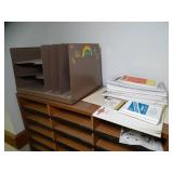 Lot of Office Supplies / Wood  Organizer Shelf / Phone and Misc