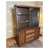 Dark Wood China Cabinet w/ Sliding Glass Doors