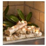 Elegant Logs Fireplace/Hearth Candle Holder