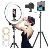AFI 16" Selfie Ring Light with 3 Color Modes 79" Extendable Tripod Stand Phone Camera Holder, 320 Bulbs 6500K 10 Brightness Dimmable LED Carrying Bag for Photography Makeup Live YouTube Video TikTok