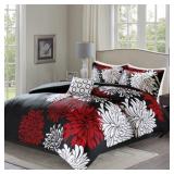 Comfort Spaces Enya 5 Piece Floral Printed Comforter Set, Queen, Red/Black,