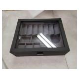 Drop Cache Display Valet - EDC, Blade, Watch, and Jewelry Locking Storage Case, USB Pass-through, Microfiber Lining, Faux Leather, Stackable (Valet), black