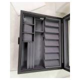 Drop Cache Display Valet - EDC, Blade, Watch, and Jewelry Locking Storage Case, USB Pass-through, Microfiber Lining, Faux Leather, Stackable (Valet), black