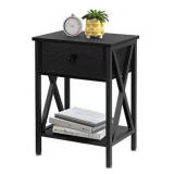 VECELO Versatile Nightstands X-Design Side End Table Night Stand Storage Shelf with Bin Drawer for Living Room Bedroom,Black