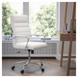 Flash Furniture High Back White LeatherSoft Executive Swivel Office Chair with Chrome Base and Arms