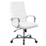 Flash Furniture High Back White LeatherSoft Executive Swivel Office Chair with Chrome Base and Arms