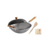 Honey Can Do Joyce Chen Classic Series Uncoated Carbon Steel 4-Pc. Wok Set with Lid and Birch Handles