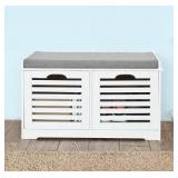Haotian FSR23-K-W, White Storage Bench with 2 Drawers & Removable Seat Cushion, Shoe Cabinet Shoe Bench