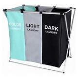 135L Laundry Cloth Hamper Sorter Basket Bag Bin Foldable 3 Sections with Aluminum Frame 24