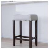 Nathan James Hylie Nailhead Wood Pub-Height Counter Bar Stool 24" Gray Fabric Cushion Dark Brown Finish