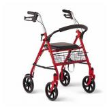 Medline Standard Steel Folding Rollator with 8" Wheels, With Locking Brakes, Supports up to 300 lbs., Red Frame