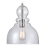 LANROS Farmhouse Kitchen Pendant Lighting with Handblown Clear Seeded Glass Shade, Adjustable Cord Mini Bubble Glass Ceiling Light Fixture for Kitchen Island Sink, Brushed Nickle, 10inch, 1 Pack