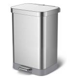 Glad Stainless Steel Step Trash Can with Clorox Odor Protection | Large Metal Kitchen Garbage Bin with Soft Close Lid, Foot Pedal and Waste Bag Roll Holder, 13 Gallon, All Stainless