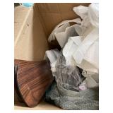 BLACK CAGED LIGHT FIXTURE WITH DARK WOOD BLADES