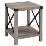18" Square Wood and Metal X Side Table in Gray Wash
