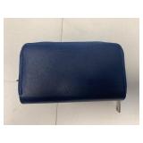 Brand New Navy Blue Smooth Leather Double Zipper Money Organizer/ Wallet