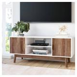Nathan James Wesley Scandinavian TV Stand Media Console with White Frame and Rustic Oak Cabinet Doors