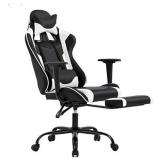 Gaming Chair with Footrest, Ergonomic Office Chair, Adjustable Swivel Leather Desk Chair, Headrest, Racing Style Video Gamer Chair