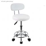 KKTONER PU Leather Modern Rolling Stool with Low Back Height Adjustable Work Salon Drafting Swivel Task Chair with Footrest (White)