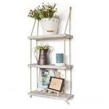 Labcosi 3 Tier Rope Farmhouse Wall Hanging Floating Shelves, Rustic White Wall Shelf,