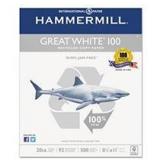 Hammermill Great White 100 Recycled Copy Paper, 20lb, 8-1/2 x 11, White, 5,000 Sheet/Carton