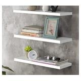 Set of 3 Floating Wall Shelves, White