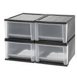 IRIS 17 Quart Stacking Drawer 4 Pack in Black