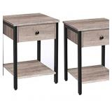 HOOBRO Set of Nightstand, 2-Tier End Table, Industrial Side Table , Greige/Black