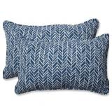 Herringbone Ink Blue Rectangular Throw Pillow, Set of 2