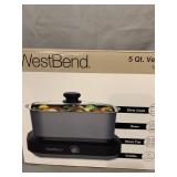 West Bend 87905 5-Quart Large Capacity Non-Stick Versatility Cooker with 5 Temperature Control Settings Dishwasher Safe Includes A Travel Lid & Thermal Carrying Case