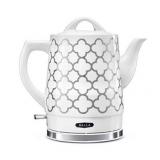 BELLA 1.5 Liter Electric Ceramic Tea Kettle with Boil Dry Protection & Detachable Swivel Base, Silver Foil
