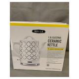 BELLA 1.5 Liter Electric Ceramic Tea Kettle with Boil Dry Protection & Detachable Swivel Base, Silver Foil