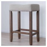 Nathan James Hylie Nailhead Wood Pub-Height Counter Bar Stool 24" Beige Fabric Cushion Light Brown Finish