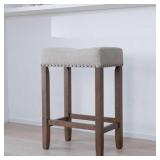 Nathan James Hylie Nailhead Wood Pub-Height Counter Bar Stool 24" Beige Fabric Cushion Light Brown Finish