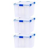 (two lids cracked) IRIS USA 70 Quart Weathertight Plastic Storage Bin Tote Organizing Container with Durable Lid and Seal and Secure Latching Buckles