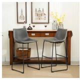 Roundhill Furniture Lotusville Vintage PU Leather Bar Stools, Antique Gray, Set of 2