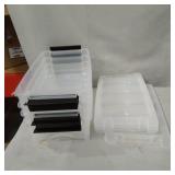 4 SMALL STORAGE BINS W/ SNAP TOPS