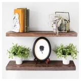 Willow & Grace Wooden Floating Shelves - Natural Rustic Home Decor Bookshelves, Easily Mounted Perfect Decorative Wall Shelf for Your Bathroom, Kitchen and Bedroom Dark Walnut (24" Set of 2)