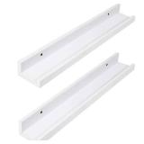 Greenco Wall Mounted Photo Ledge Floating Shelves White, 24" Inch- Set of 2