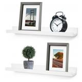 Greenco Wall Mounted Photo Ledge Floating Shelves White, 24" Inch- Set of 2