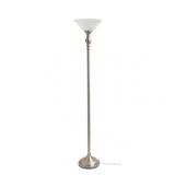 Elegant Designs - 1 Light Torchiere Floor Lamp with Marbleized White Glass Shade - Brushed Nickel