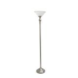 Elegant Designs - 1 Light Torchiere Floor Lamp with Marbleized White Glass Shade - Brushed Nickel