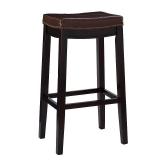 Linon Claridge 32" Backless Wood Bar Stool, Dark Brown with Brown Faux Leather