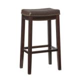 Linon Claridge 32" Backless Wood Bar Stool, Dark Brown with Brown Faux Leather