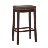 Linon Claridge 32" Backless Wood Bar Stool, Dark Brown with Brown Faux Leather